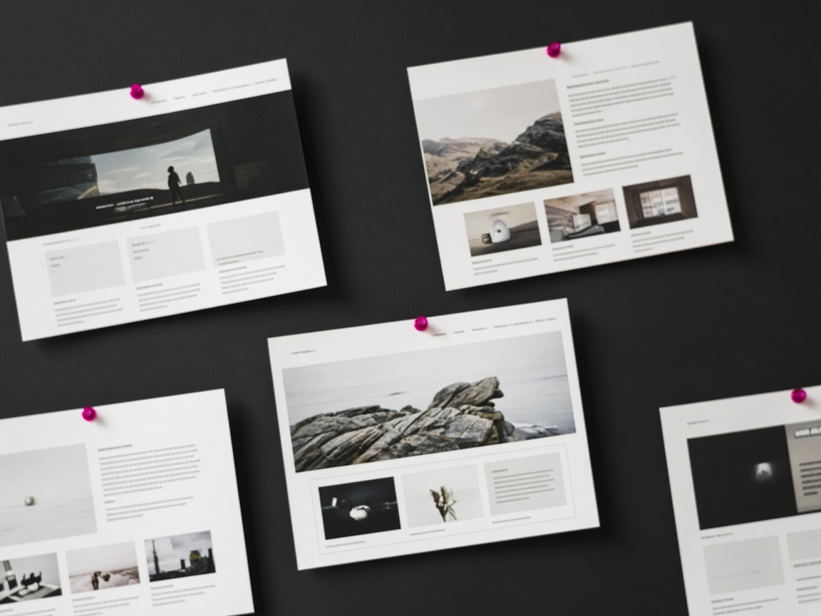 Design board with website layout comps