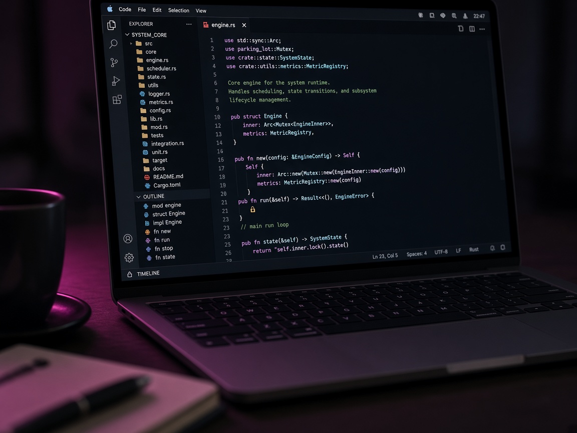 Programming work on a laptop in low light